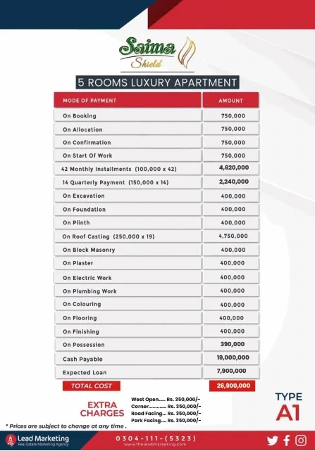 5 bedrooms apartment payment plan type A1