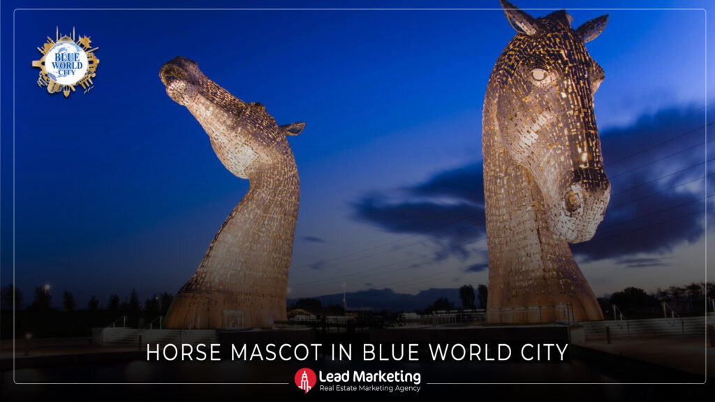 blue world city horse mascot 