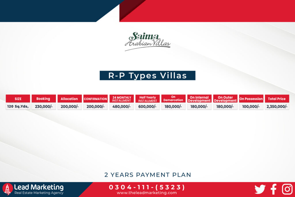 Saima Arabian Villas Apartment Payment Plan