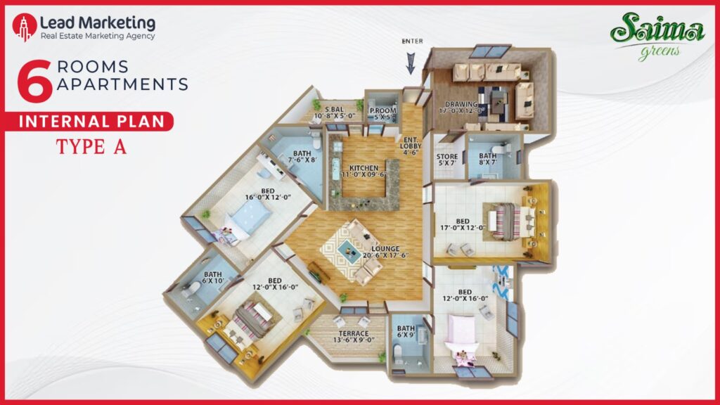 Saima Greens 4 Room Apartment Floor Plan