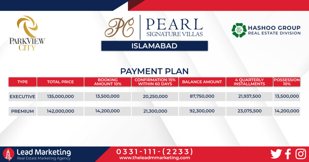 Pearl Signature Villas Payment Plan:
