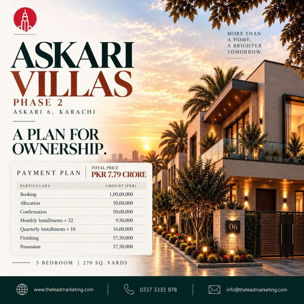 Askari Villas Phase 2 payment plan for 5-bedroom villas