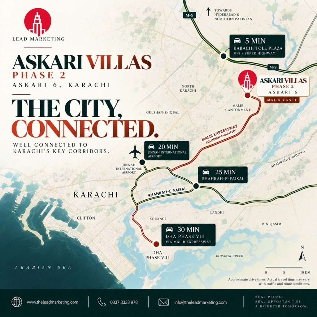 Karachi road map showing M-9, Malir Expressway and nearby areas