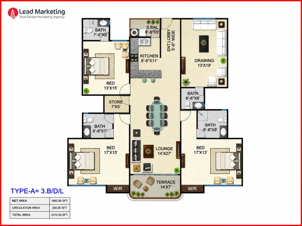 Metro Livings Block 8 Clifton, Karachi 3-Bedroom Apartment (Type-A)