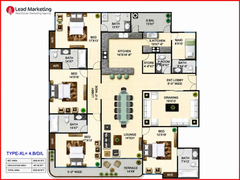 Metro Livings Block 8 Clifton, Karachi 4-Bedroom Apartment (Type-XL)