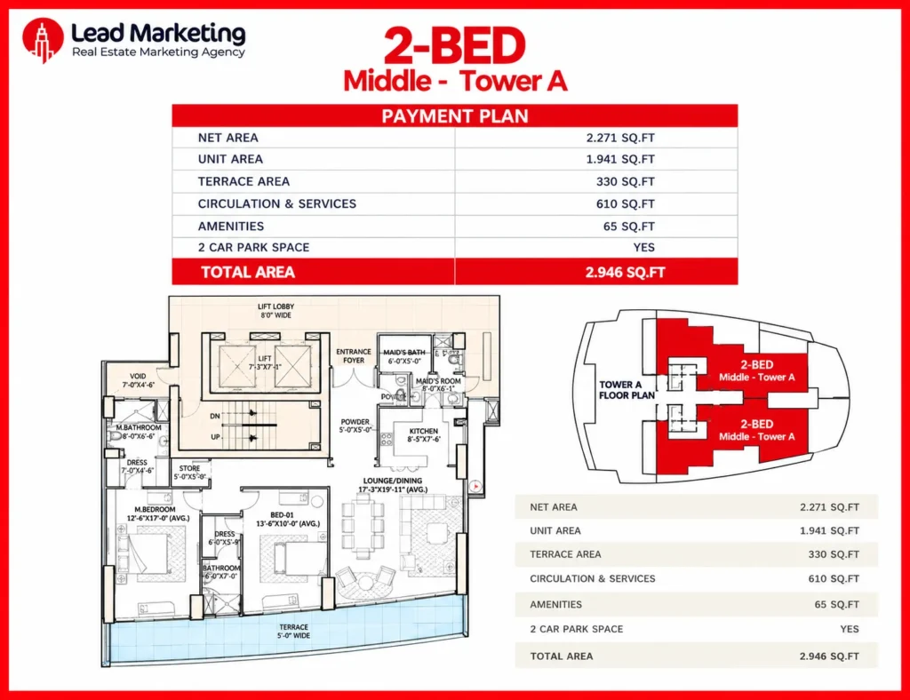 The Arkadians Tower A 2-Bed Middle Apartment Floor Plan Image