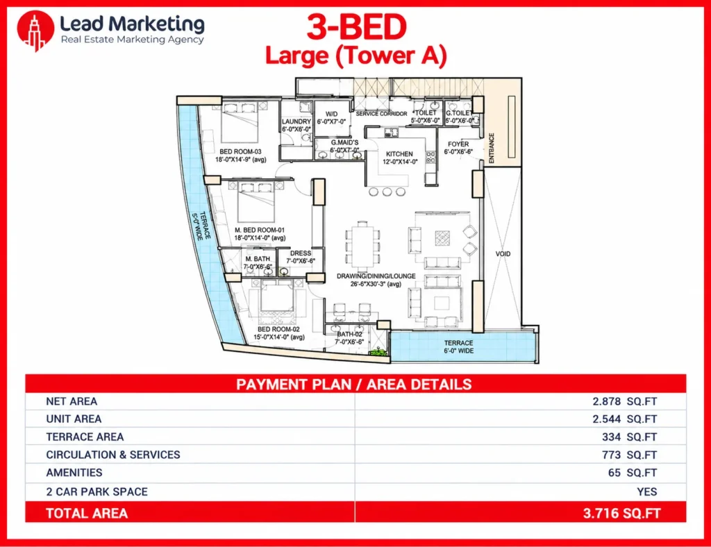 The Arkadians Tower A 3-Bed Large Apartment Floor Plan Image