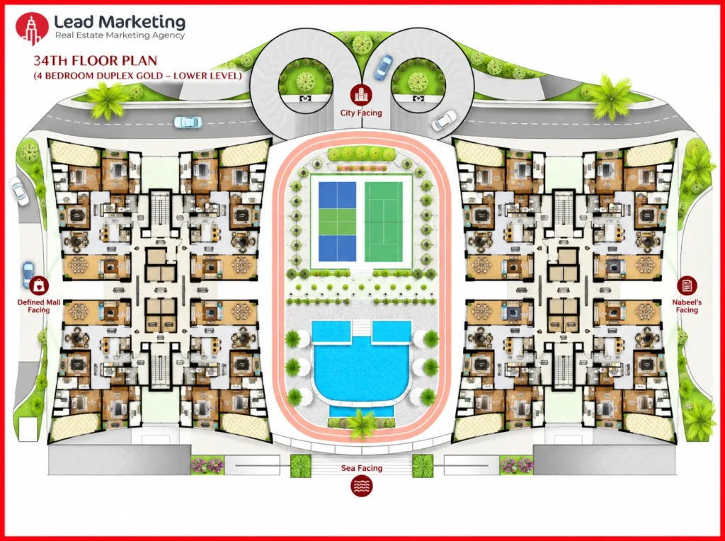 The Trillium DHA Karachi 4 Bedroom Duplex Gold Residences With Terrace Lower Level Image