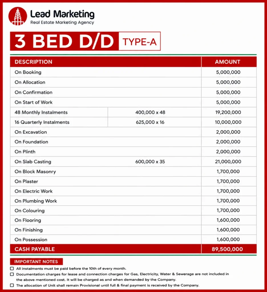 3 Bed D/D Type-A Payment Plan Image