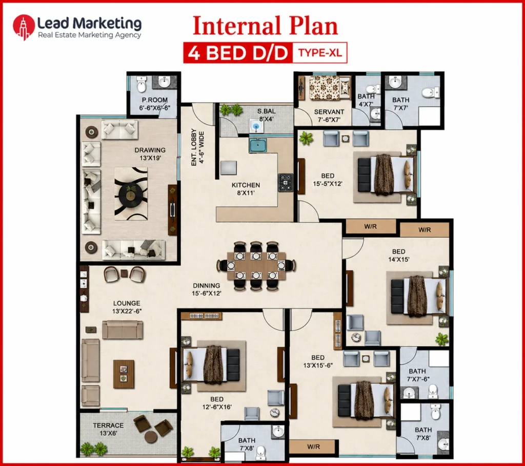 4 Bed D/D Type-A Floor Plan Image