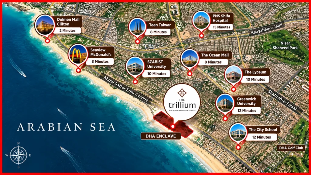 The Trillium DHA Karachi Nearby Locations Image
