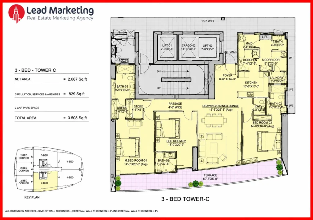 The Arkadians Tower C 3-Bed Apartment Floor Plan Image