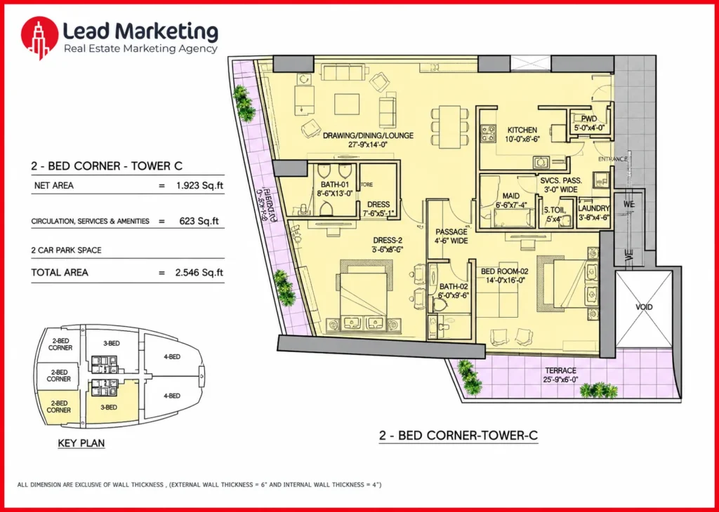 The Arkadians Tower C 2-Bed Corner Apartment Floor Plan Image