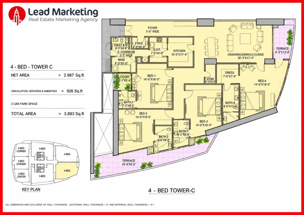 The Arkadians Tower C 4-Bed Simplex Apartment Floor Plan Image