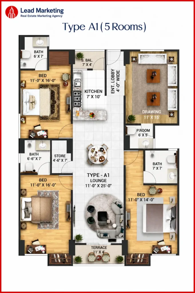 Chapal Courtyard III Karachi Type A1 (5 Rooms)