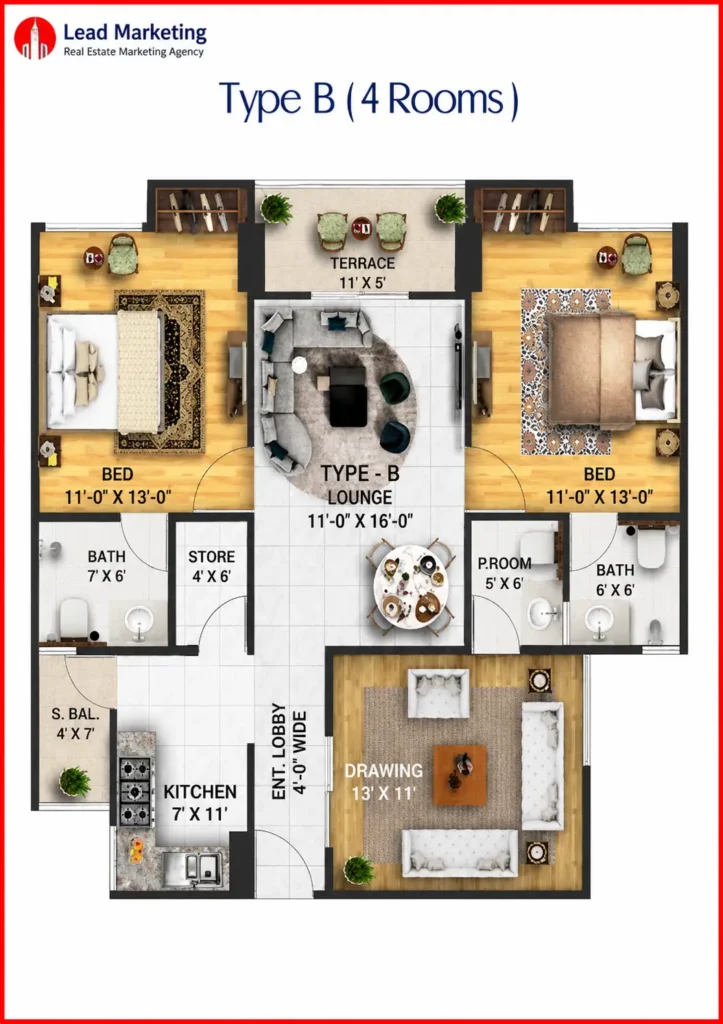 Chapal Courtyard III Karachi Type B (4 Rooms)