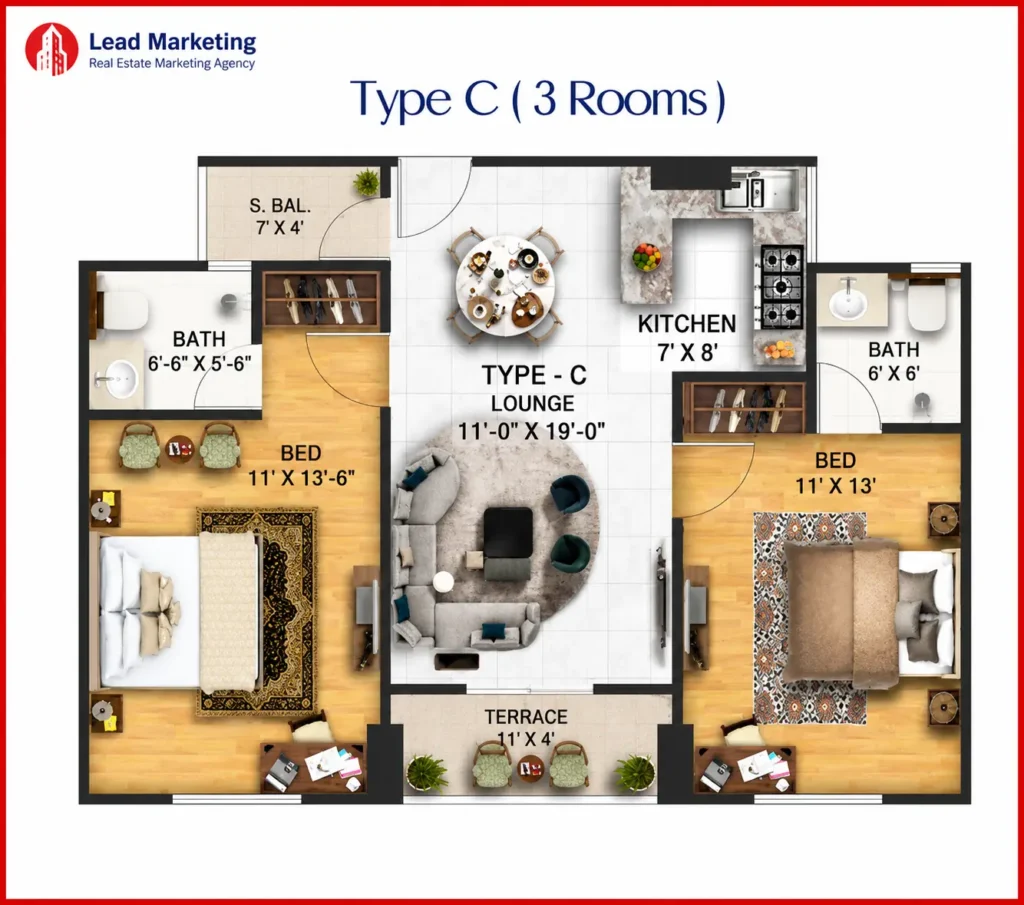 Chapal Courtyard III Karachi Type C (3 Rooms)