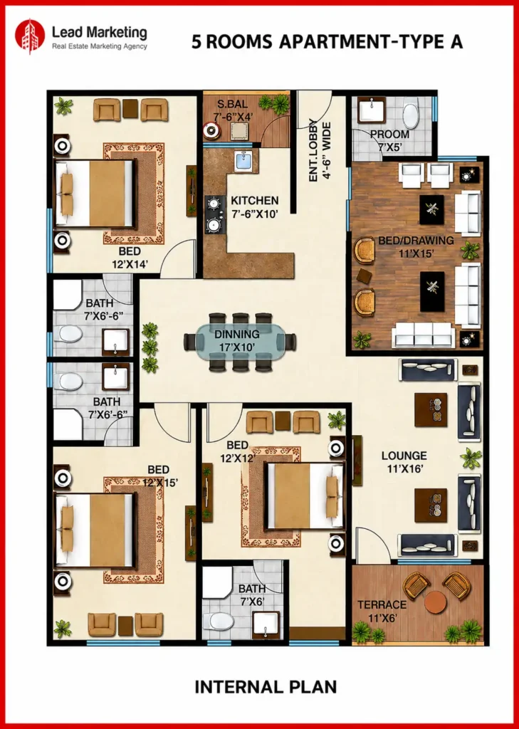 Type A 5 Bedroom Apartment Floor Plan Image