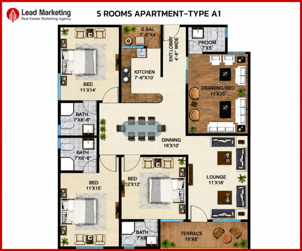 Type A1 5 Bedroom Apartment Floor Plan Image