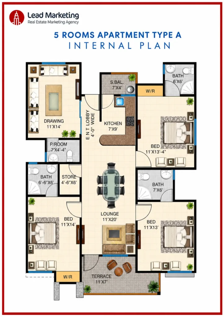 5 Room Luxury Apartment Floor Plan – Type A Image