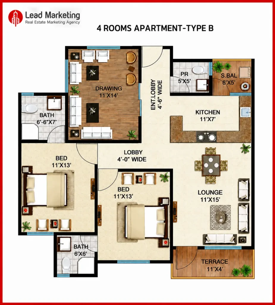  4 Bedroom Apartment Floor Plan Image