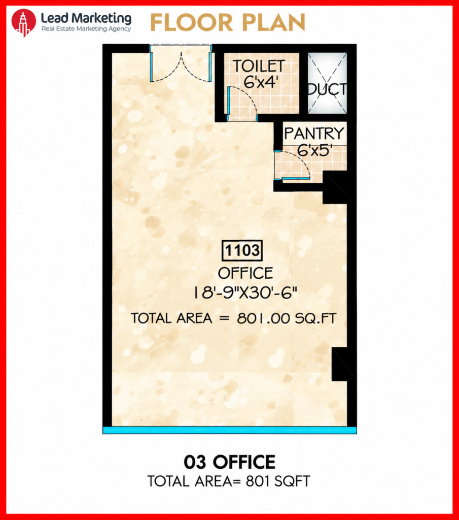 AA Central Office Tower Office 03 Floor Plan 801 Sq Ft