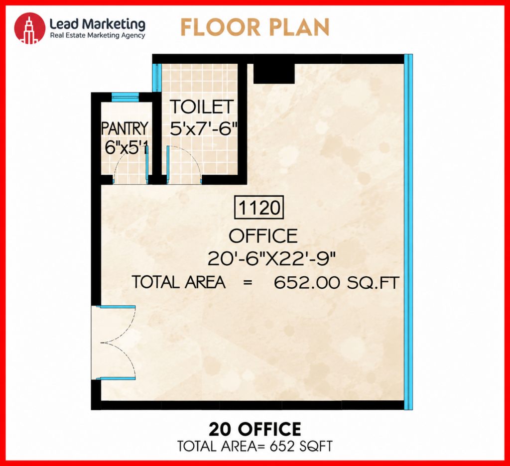 AA Central Office Tower Office 20 Floor Plan 652 Sq Ft