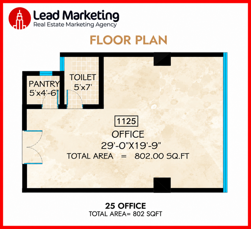 AA Central Office Tower Office 25 Floor Plan 802 Sq Ft